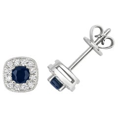 DIAMANT & SAPPHIRE CUSHION CLUSTER STUDS IN 9CT WHITE Gold