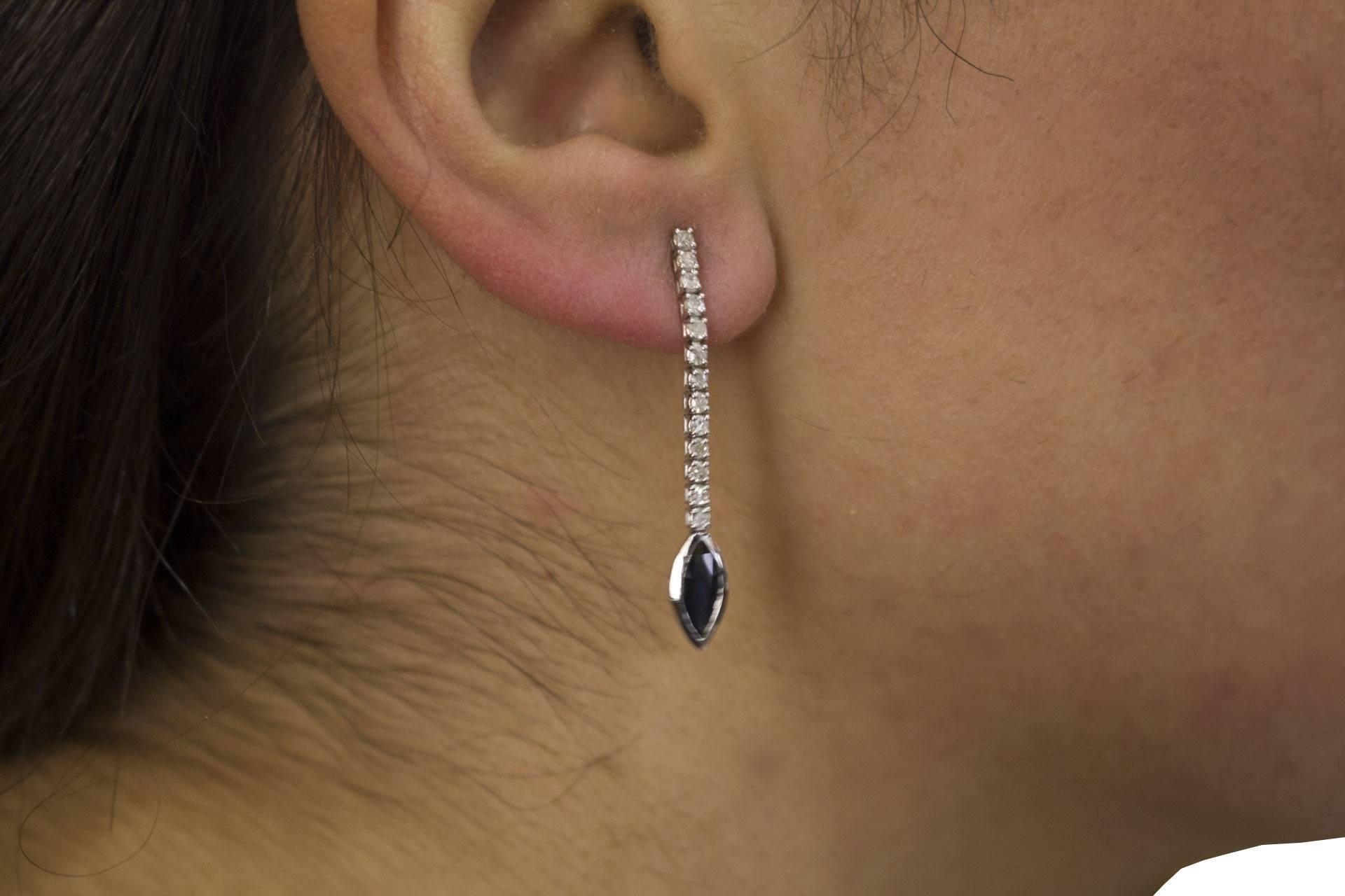 Diamond Sapphire Dangle Gold Earrings 4