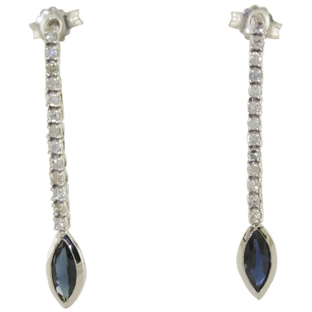 Diamond Sapphire Dangle Gold Earrings