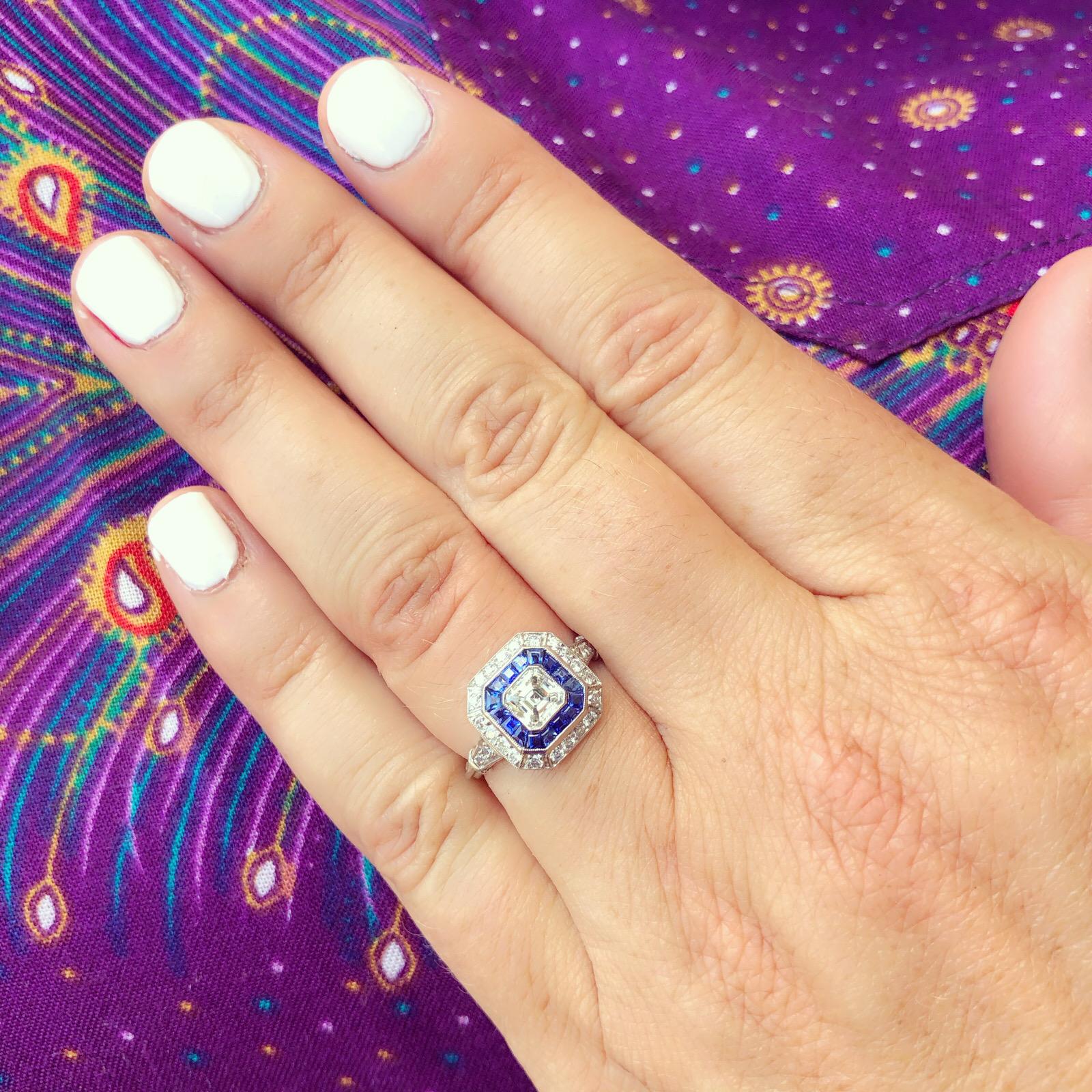 Women's Diamond Sapphire Deco Style Ring