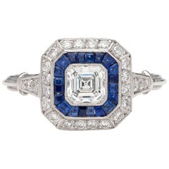 Diamond Sapphire Deco Style Ring