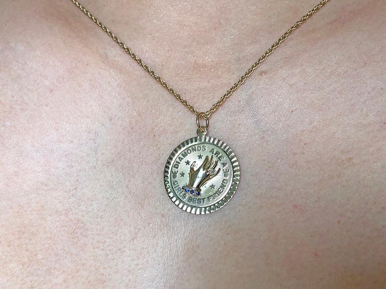 Diamond Sapphire Diamonds Are a Girl's Best Friend Gold Charm For Sale
