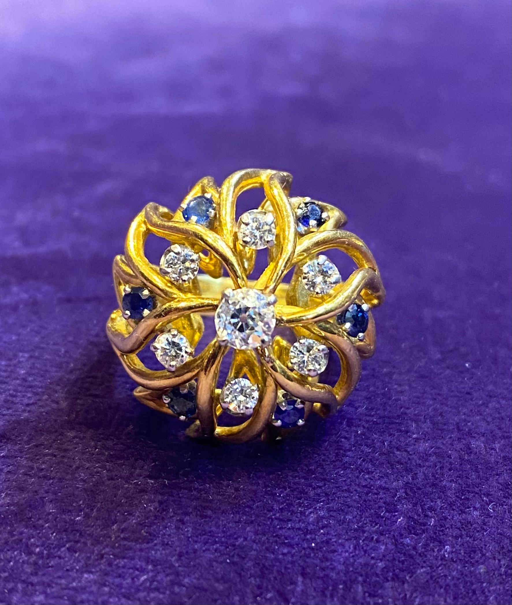 Diamond & Sapphire Dome Ring In Excellent Condition For Sale In New York, NY