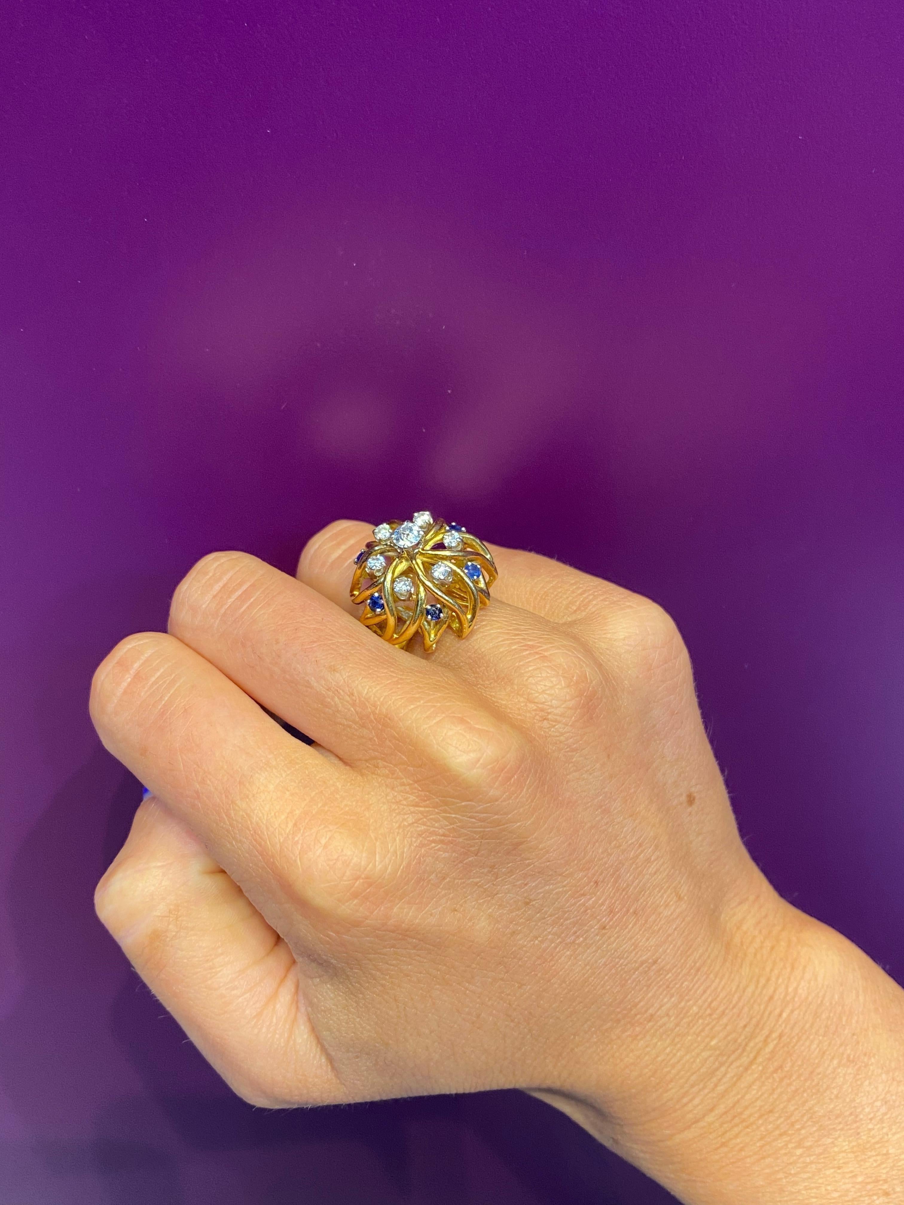 Women's Diamond & Sapphire Dome Ring For Sale