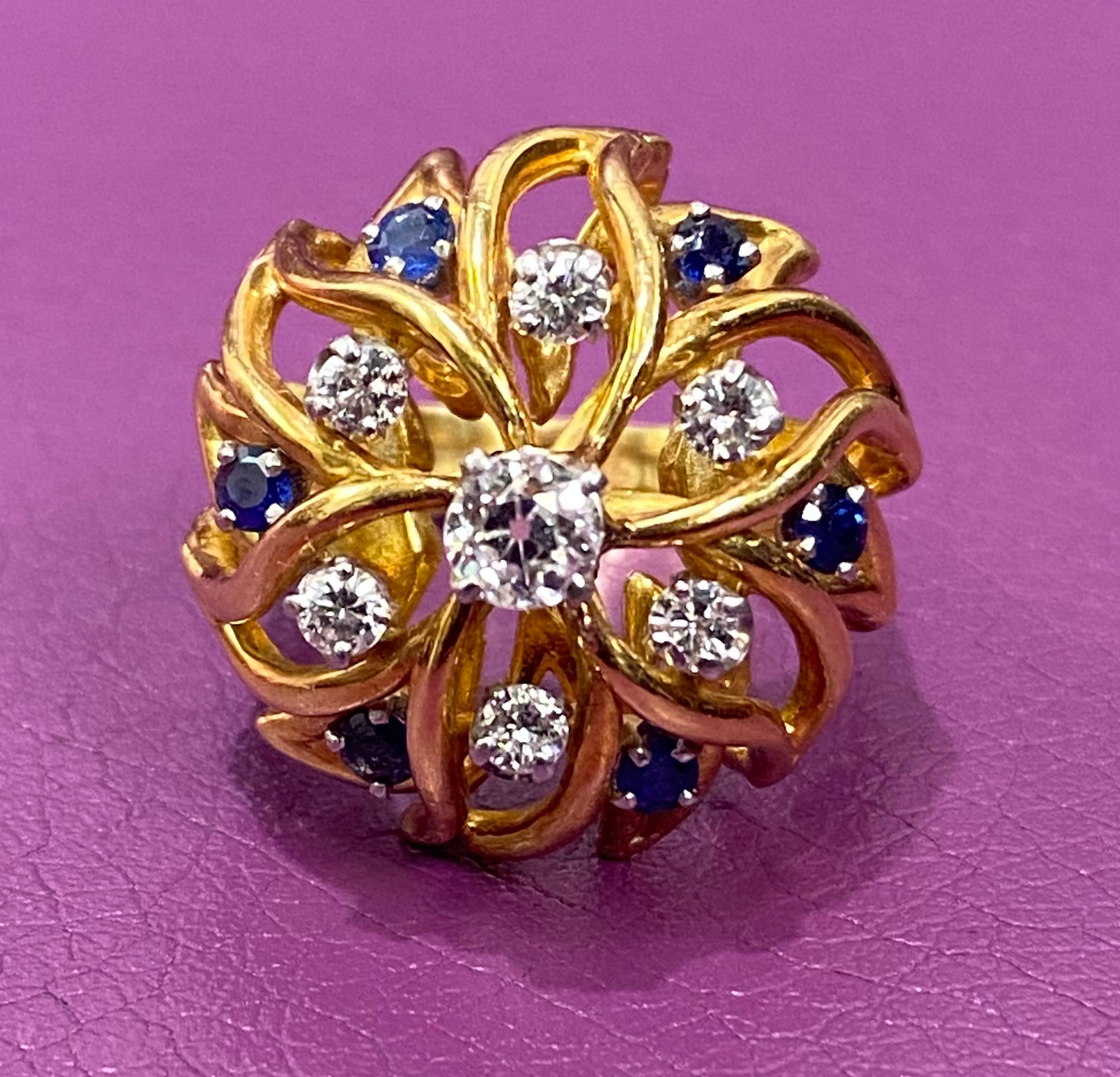 Diamond & Sapphire Dome Ring For Sale 1