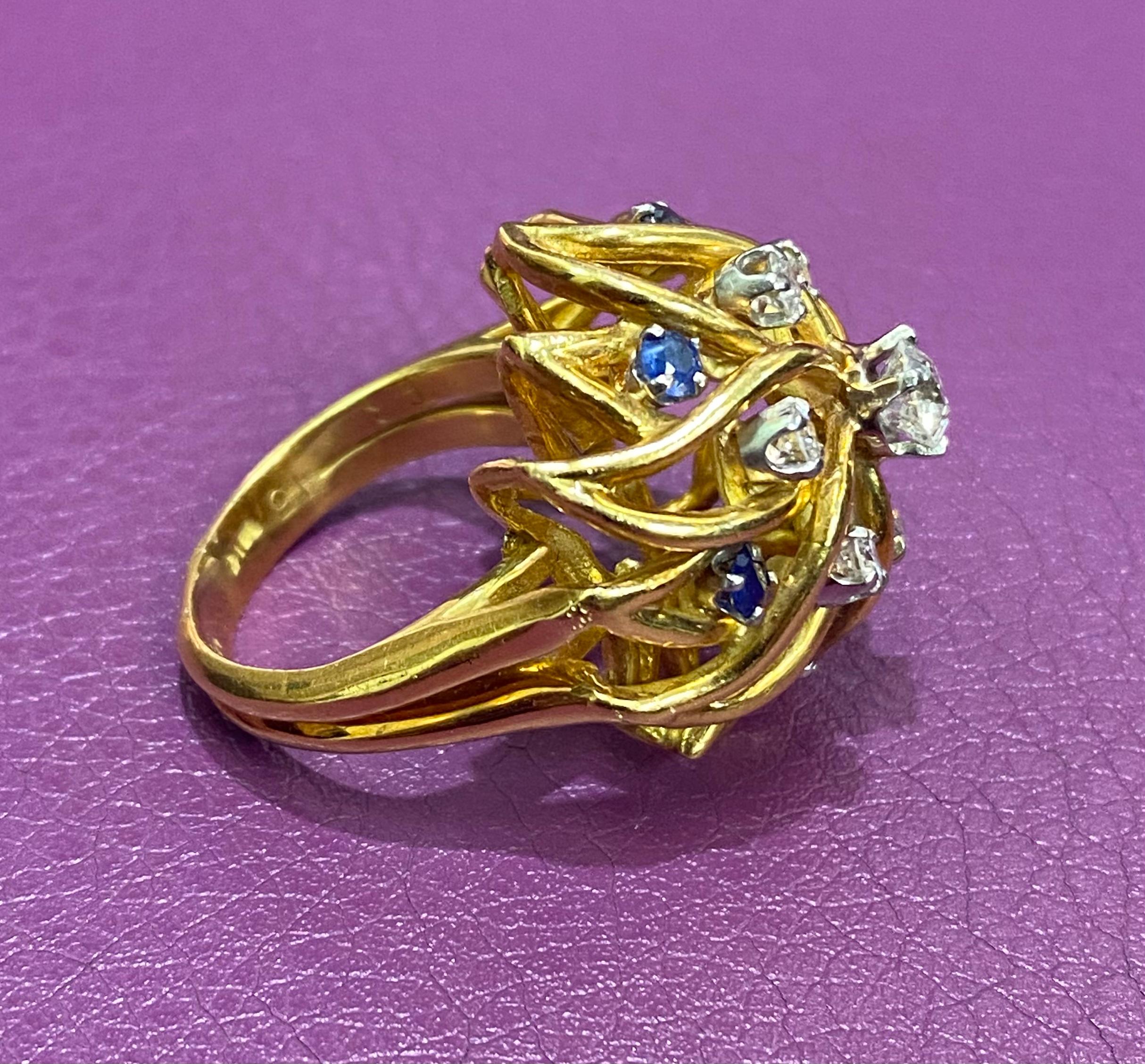 Diamond & Sapphire Dome Ring For Sale 3