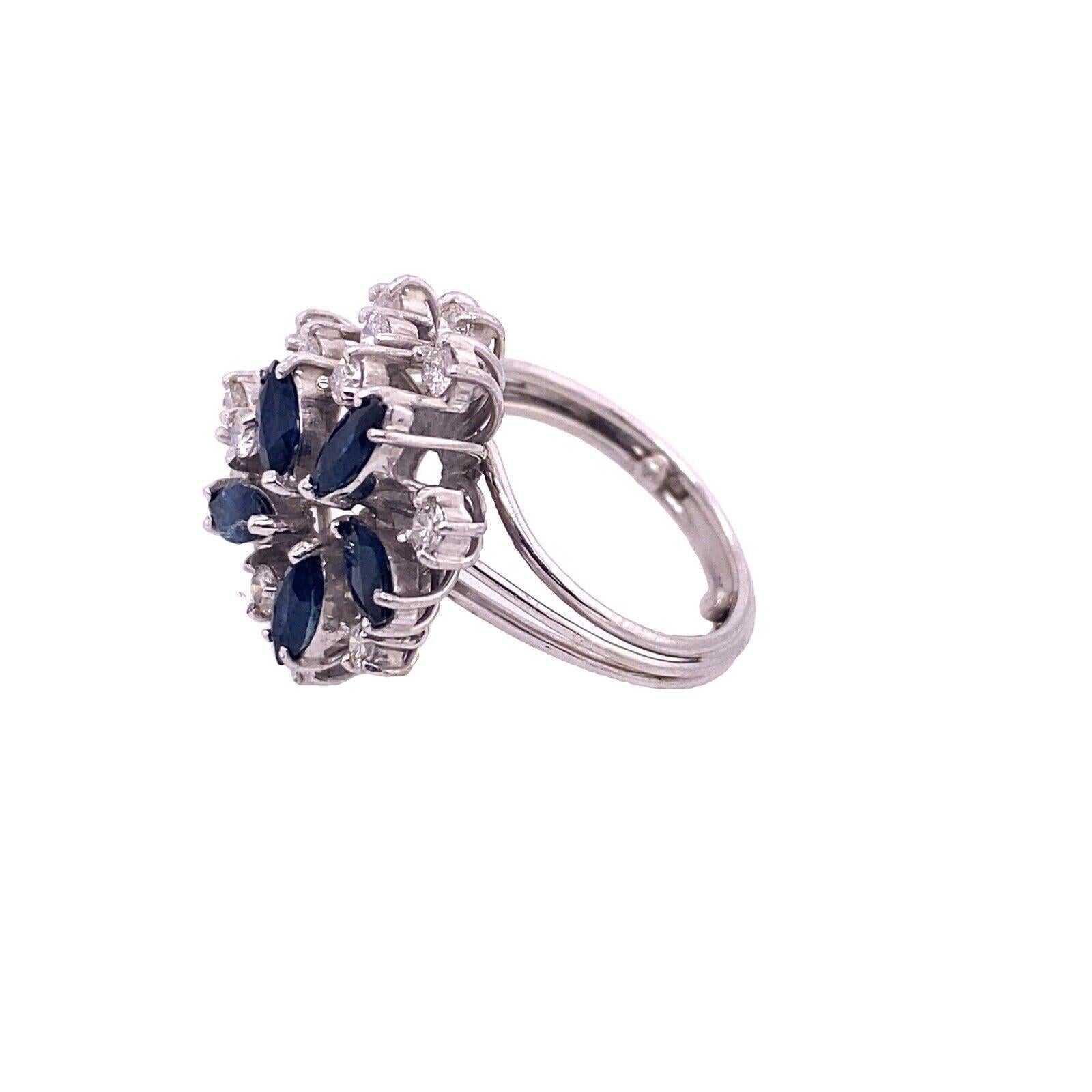 Diamond & Sapphire Dress Ring with 0.75ct of Diamonds in 18ct White Gold In Excellent Condition For Sale In London, GB