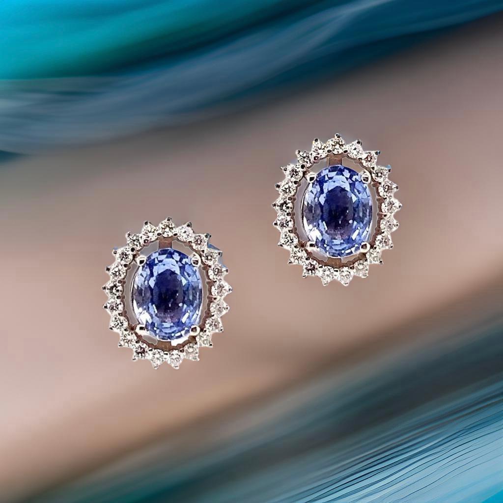 Orecchini con diamanti e zaffiri in oro 14k con certificato 3,24 TCW in vendita 7