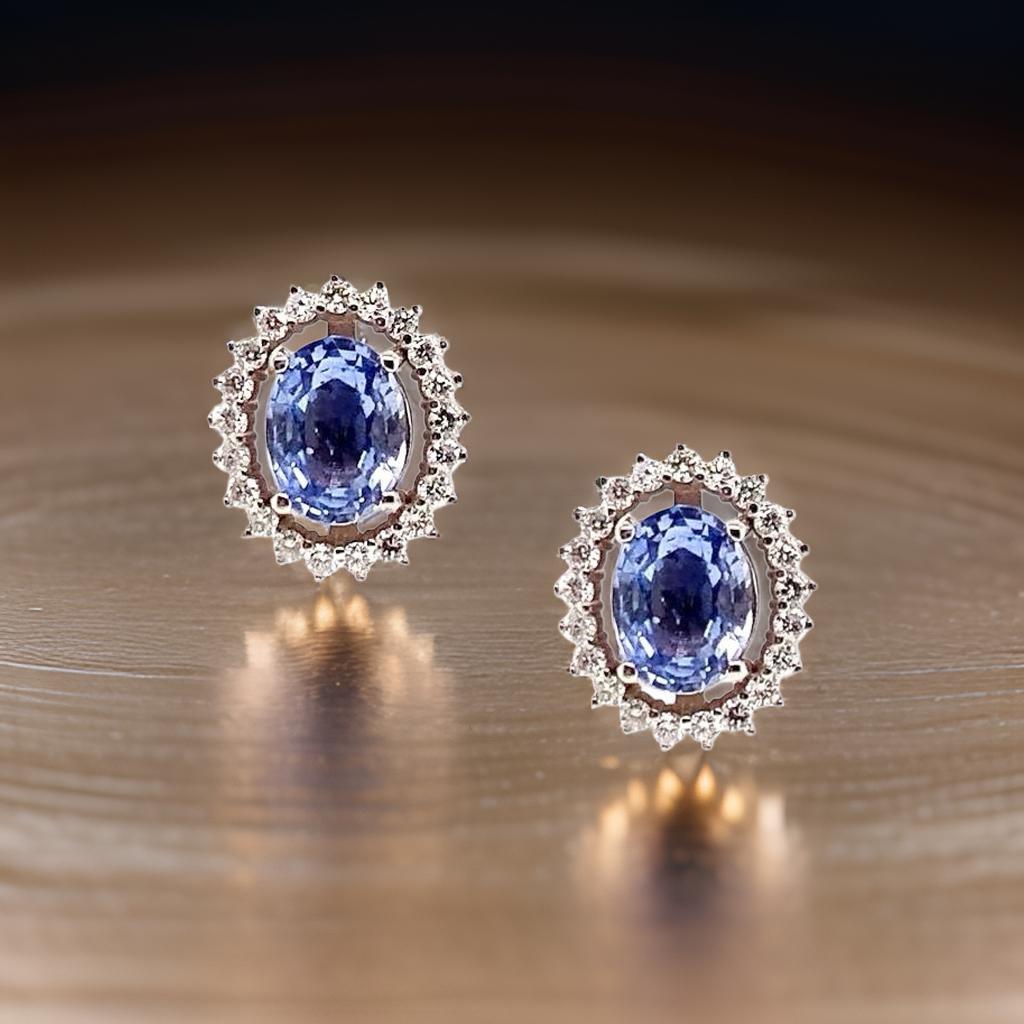 Orecchini con diamanti e zaffiri in oro 14k con certificato 3,24 TCW in vendita 8