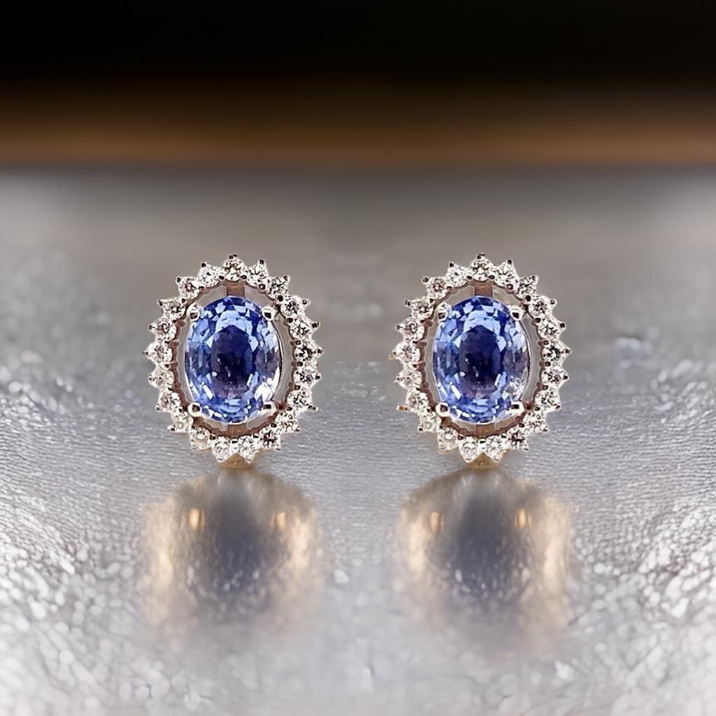 Orecchini con diamanti e zaffiri in oro 14k con certificato 3,24 TCW in vendita 10