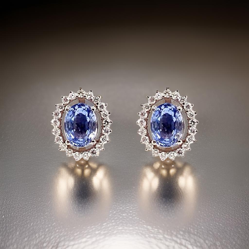 Orecchini con diamanti e zaffiri in oro 14k con certificato 3,24 TCW in vendita 12