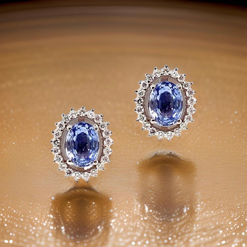 Orecchini con diamanti e zaffiri in oro 14k con certificato 3,24 TCW in vendita 13