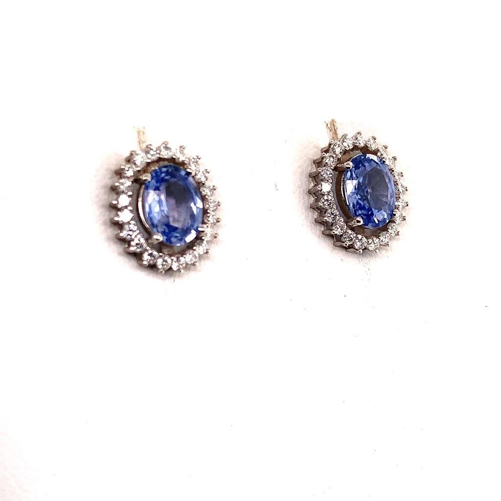 Oval Cut Diamond Sapphire Earrings 14k Gold 3.24 TCW Certified For Sale