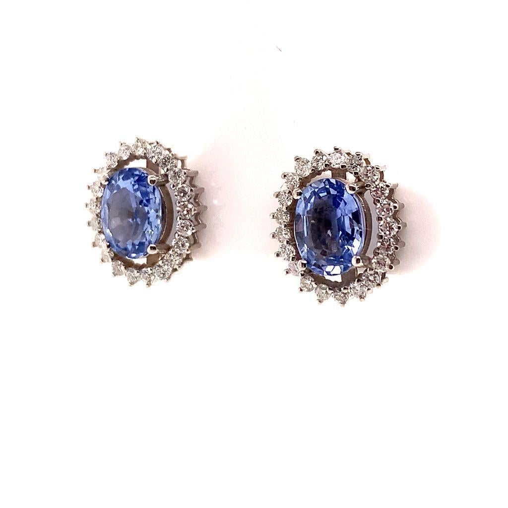 Diamond Sapphire Earrings 14k Gold 3.24 TCW Certified In New Condition For Sale In Brooklyn, NY