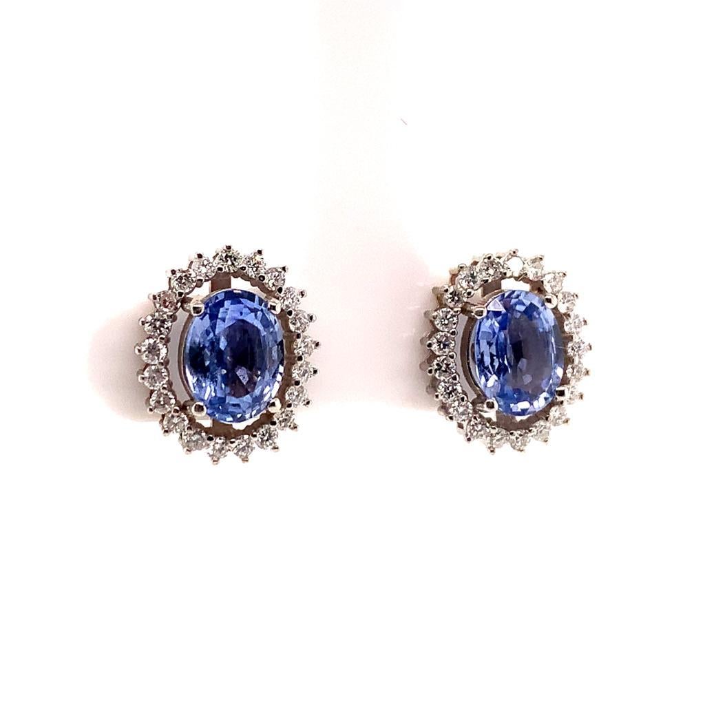Women's Diamond Sapphire Earrings 14k Gold 3.24 TCW Certified For Sale