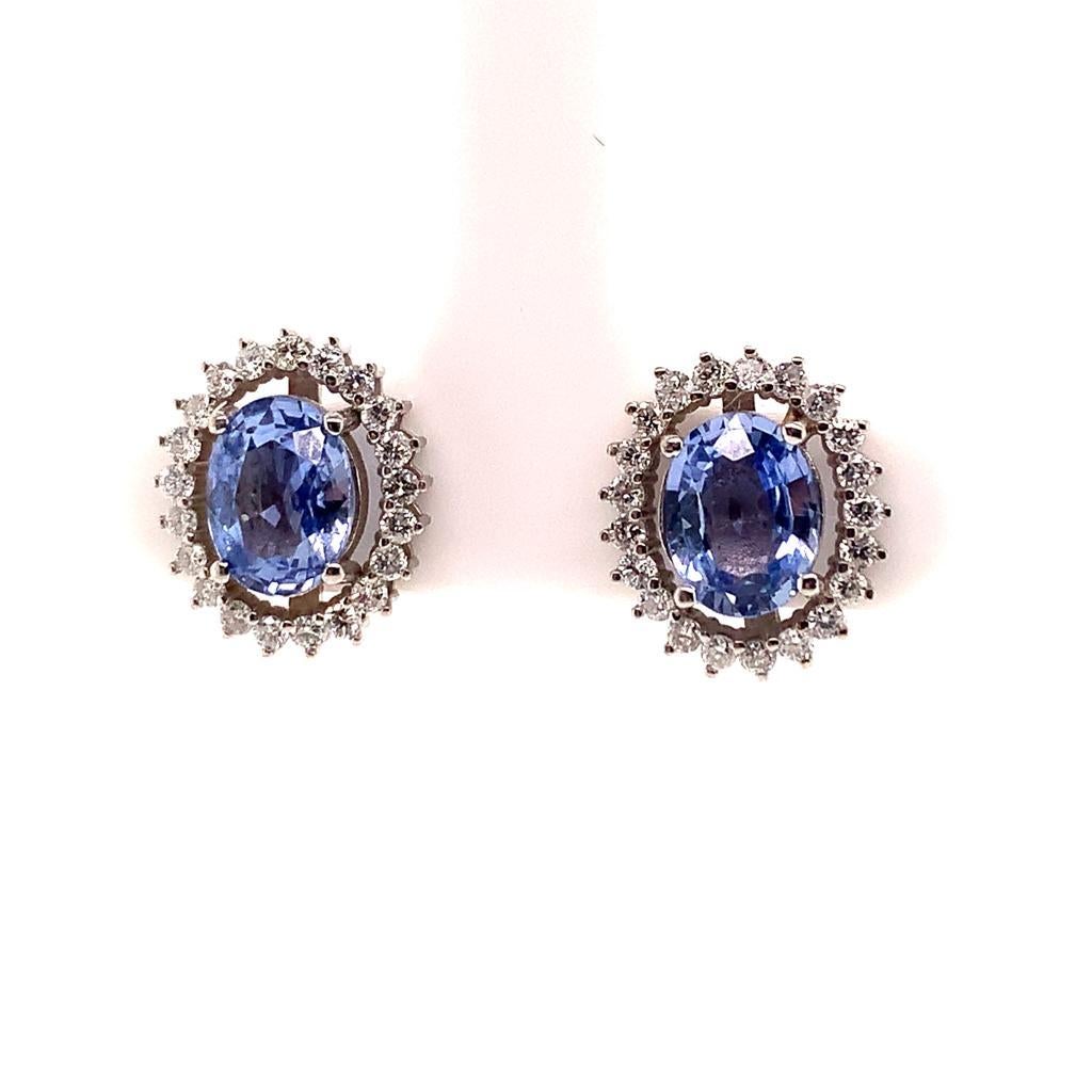 Diamond Sapphire Earrings 14k Gold 3.24 TCW Certified For Sale 1