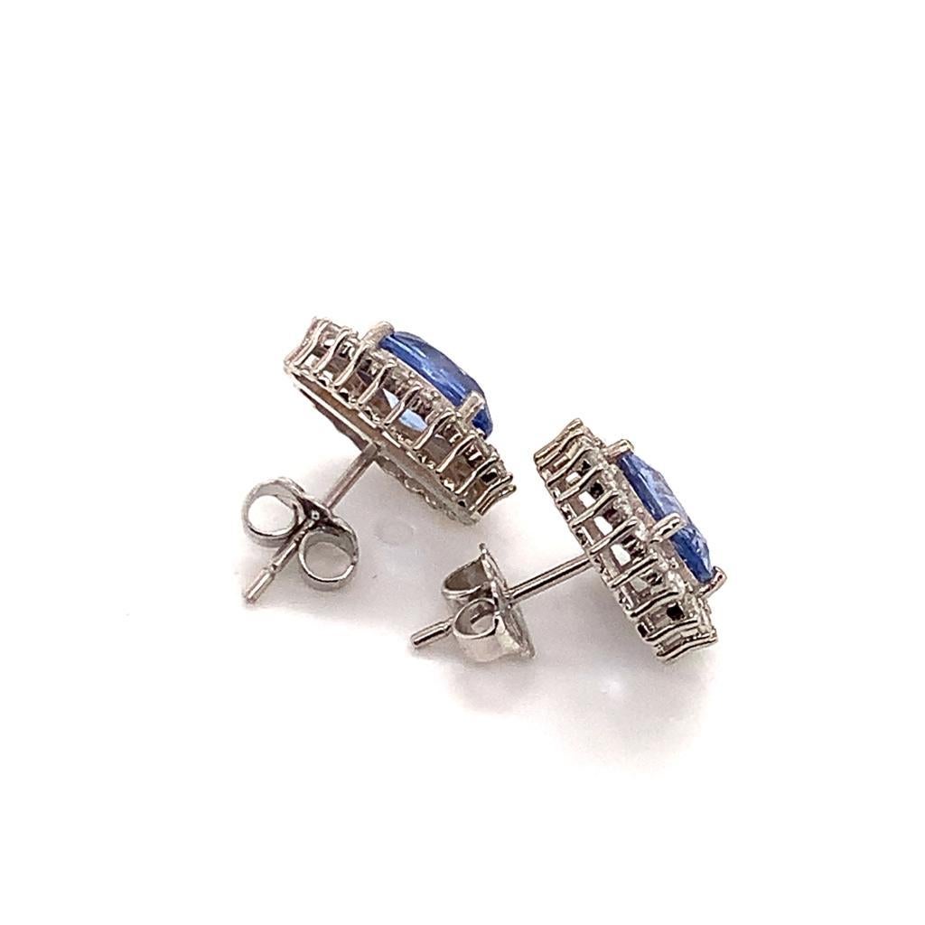 Diamond Sapphire Earrings 14k Gold 3.24 TCW Certified For Sale 2