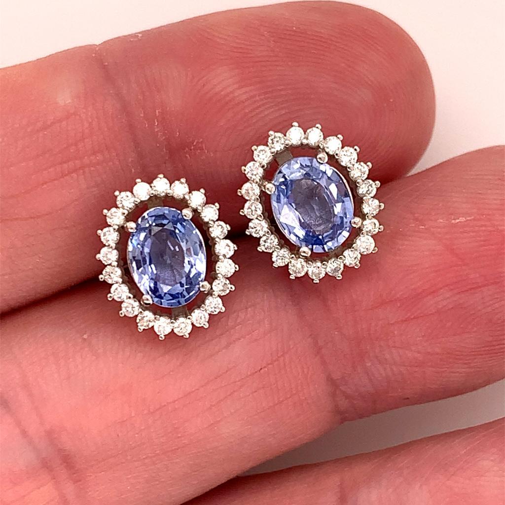 Diamond Sapphire Earrings 14k Gold 3.24 TCW Certified For Sale 3