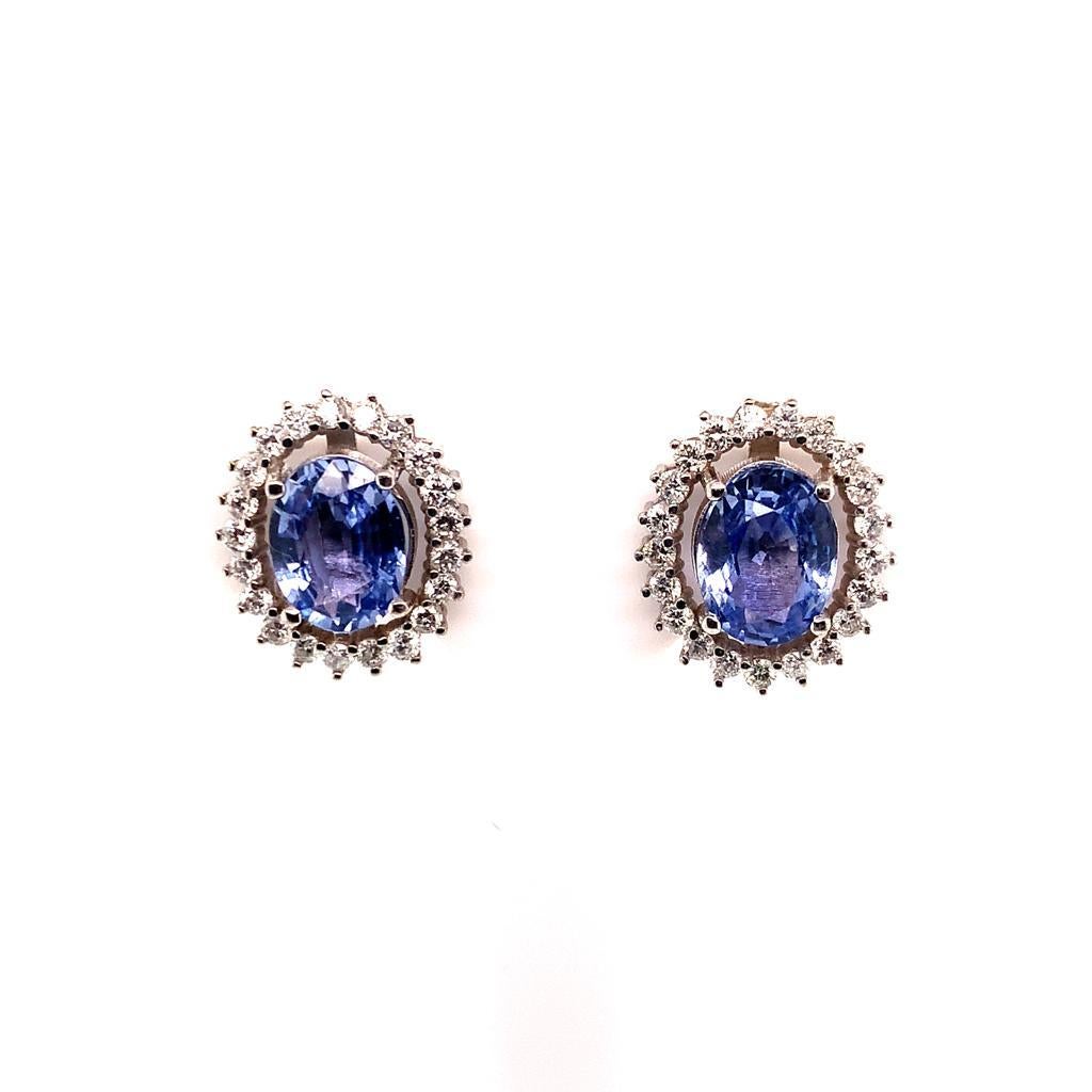 Diamond Sapphire Earrings 14k Gold 3.24 TCW Certified For Sale 4