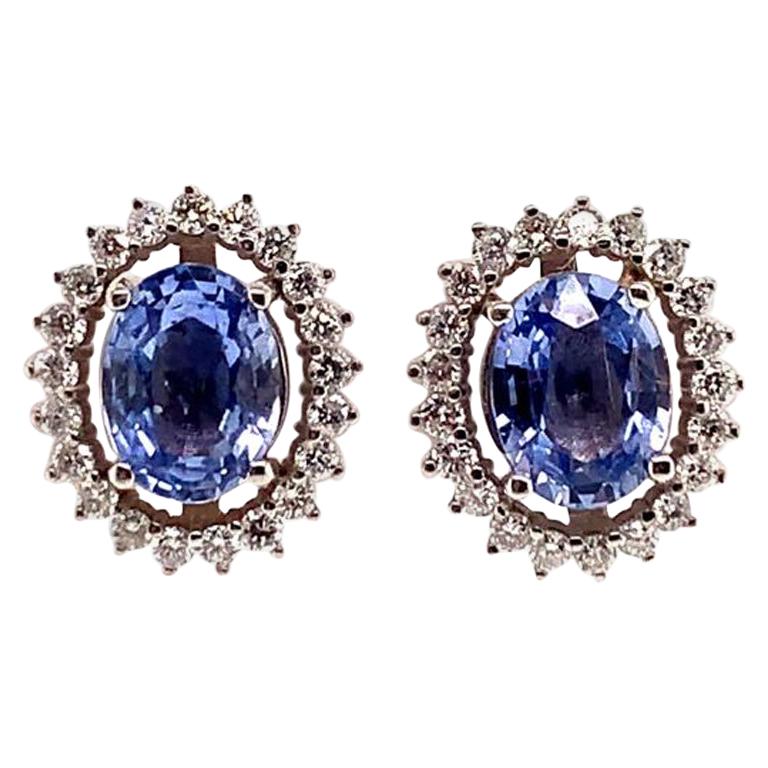 Diamond Sapphire Earrings 14k Gold 3.24 TCW Certified For Sale