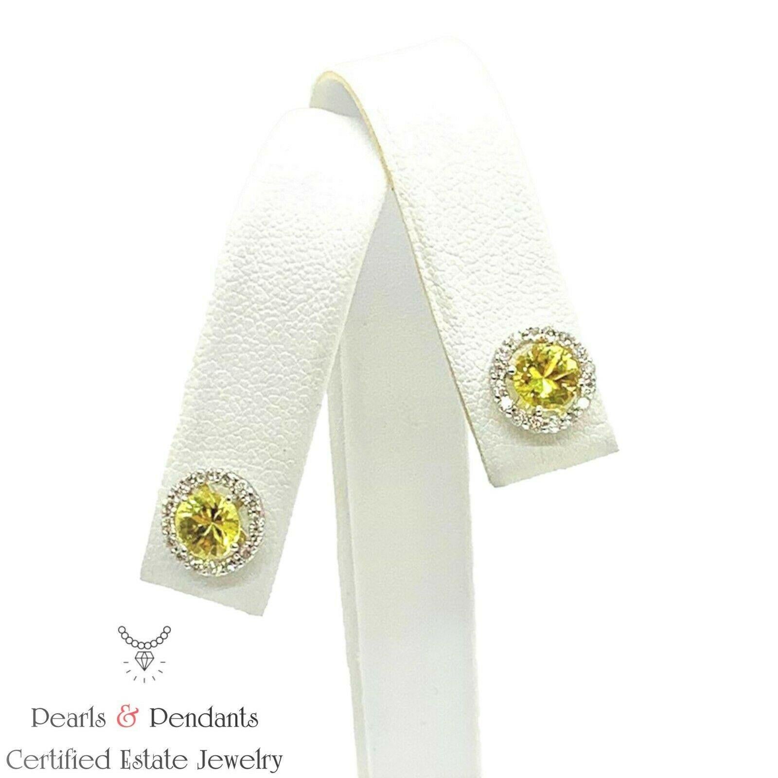 Modern Diamond Sapphire Earrings 14k Gold Stud 1.74 TCW Certified For Sale