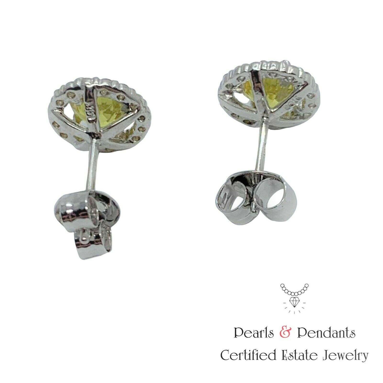 Round Cut Diamond Sapphire Earrings 14k Gold Stud 1.74 TCW Certified For Sale