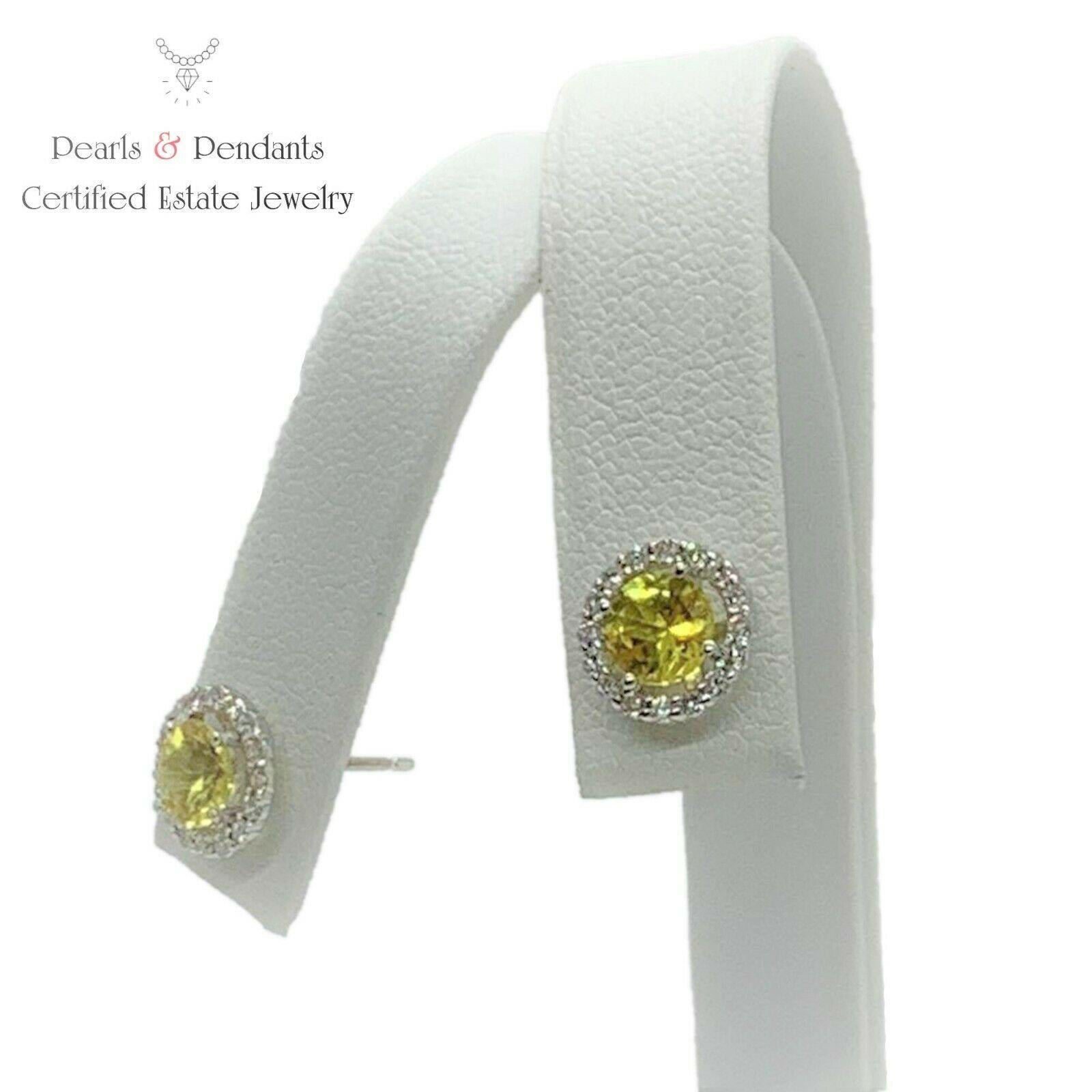 Diamond Sapphire Earrings 14k Gold Stud 1.74 TCW Certified For Sale 1