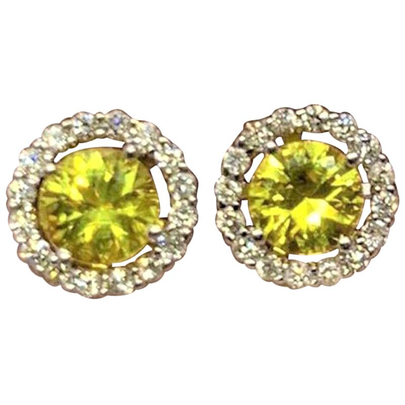 Diamond Sapphire Earrings 14k Gold Stud 1.74 TCW Certified