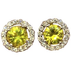Diamond Sapphire Earrings 14k Gold Stud 1.74 CTW Certified