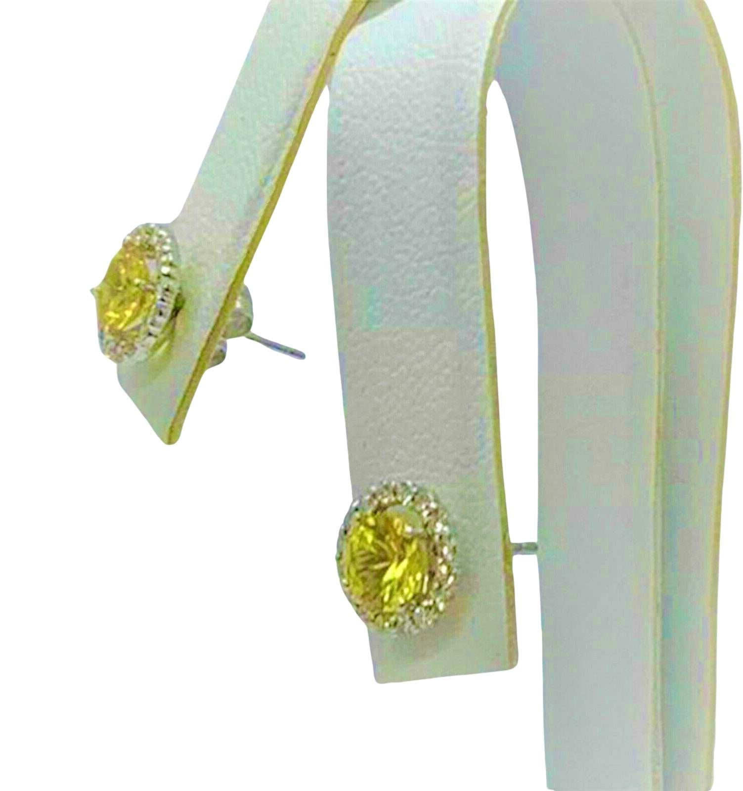 Modern Diamond Sapphire Earrings 14k Gold Stud 1.74 TCW Certified For Sale