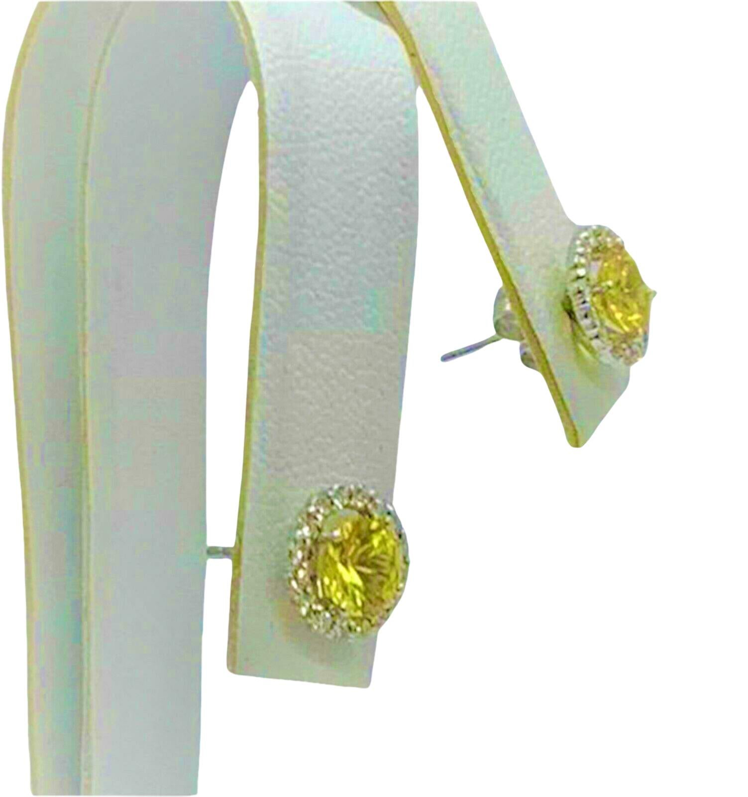 Round Cut Diamond Sapphire Earrings 14k Gold Stud 1.74 TCW Certified For Sale