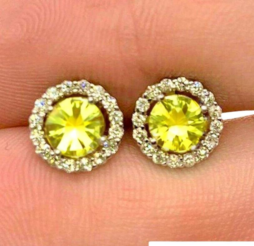 Women's Diamond Sapphire Earrings 14k Gold Stud 1.74 TCW Certified For Sale