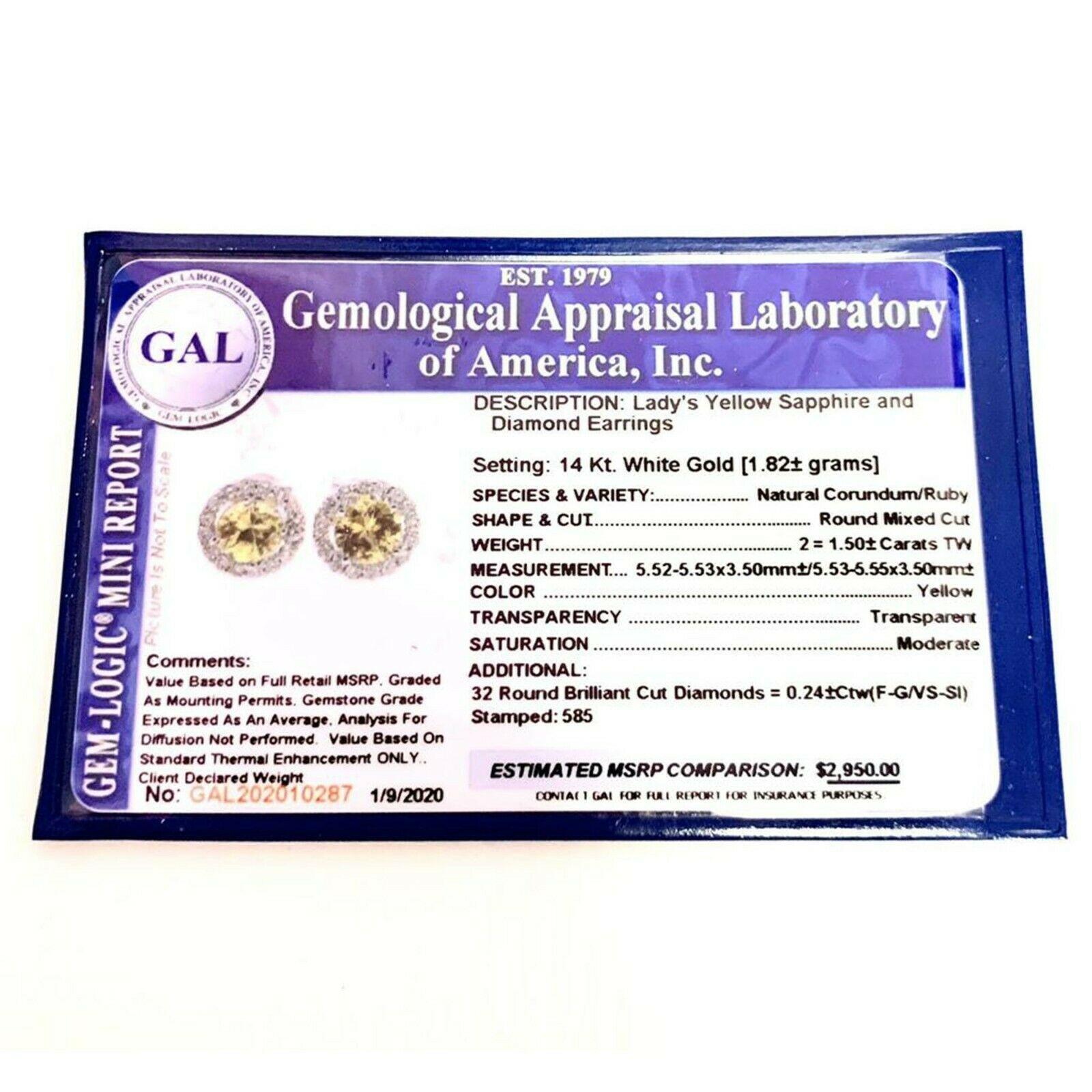 Diamond Sapphire Earrings 14k Gold Stud 1.74 TCW Certified For Sale 2