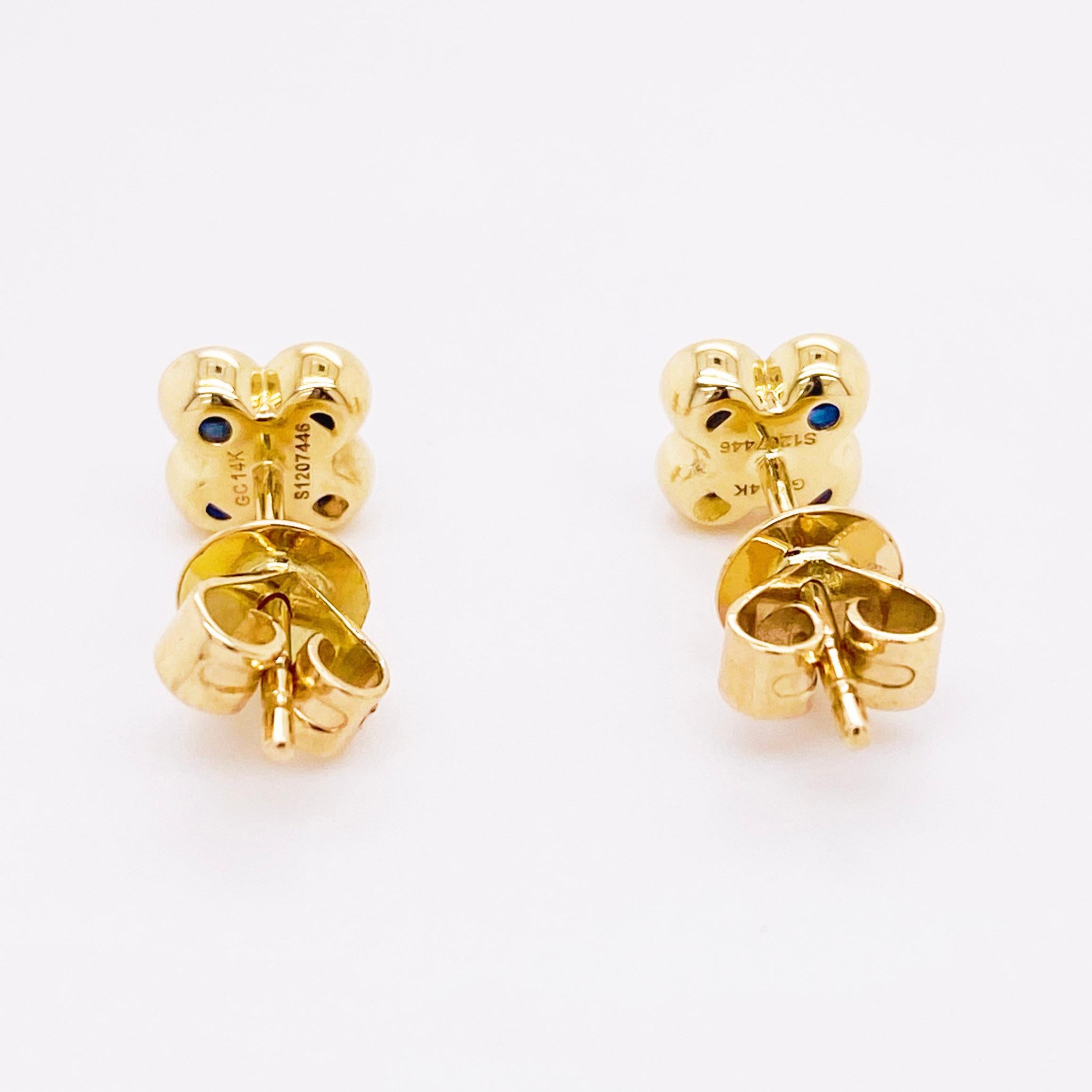 Diamond Sapphire Earrings 14 Karat Yellow Gold Blue Flower Studs Ceylon Sapphire 3