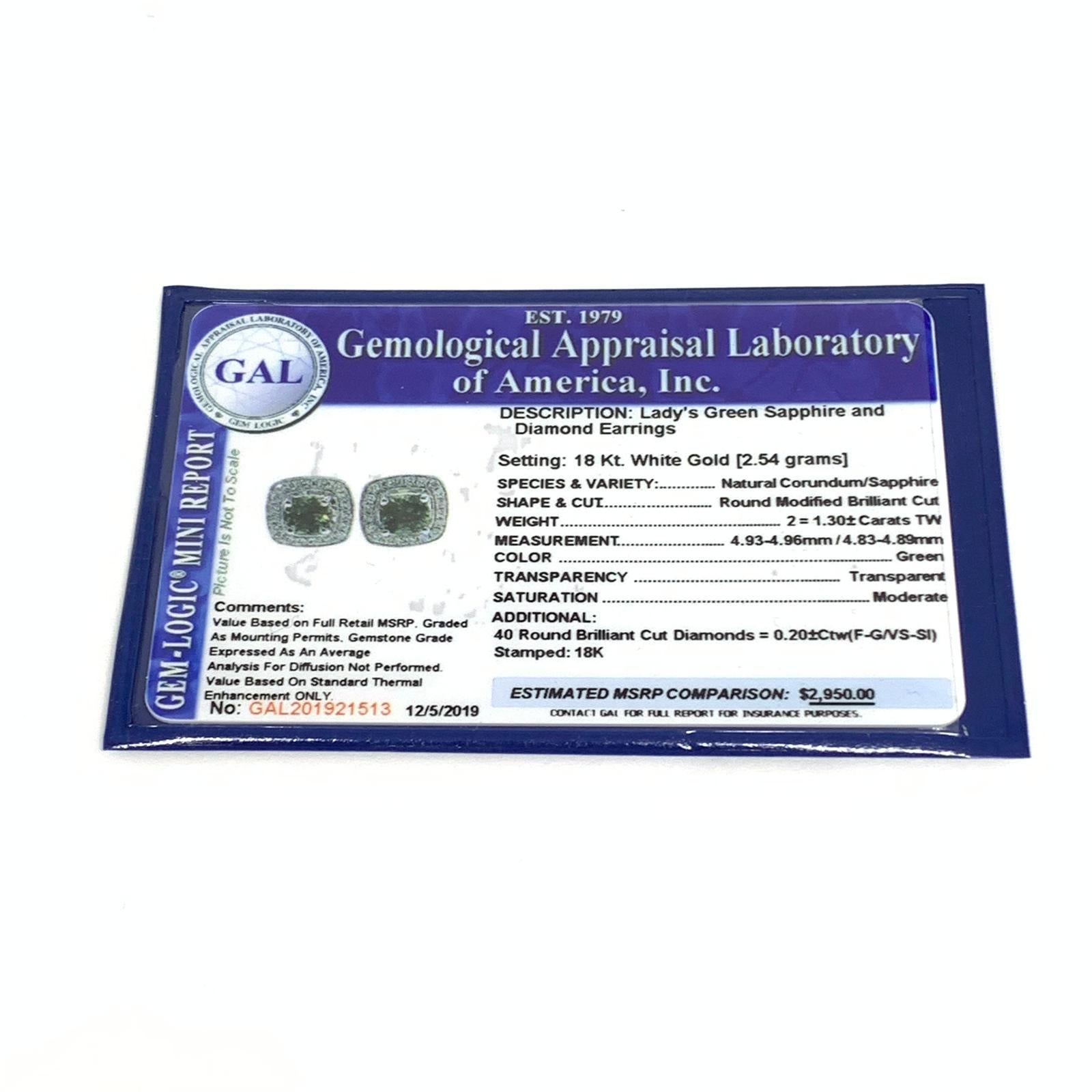 Diamond Sapphire Earrings 18k White Gold 1.50 TCW Certified For Sale 3