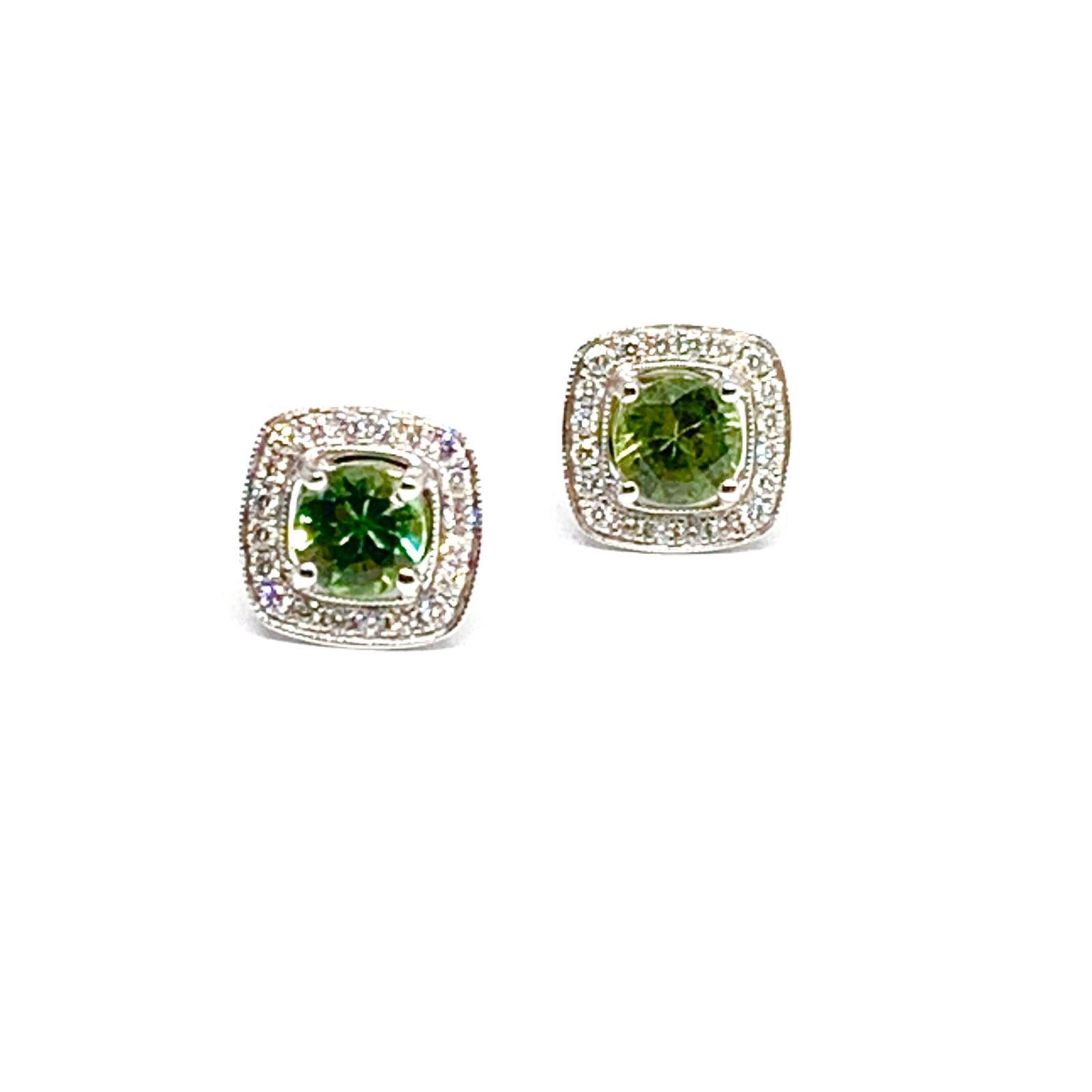 Round Cut Diamond Sapphire Earrings 18k White Gold 1.50 TCW Certified For Sale