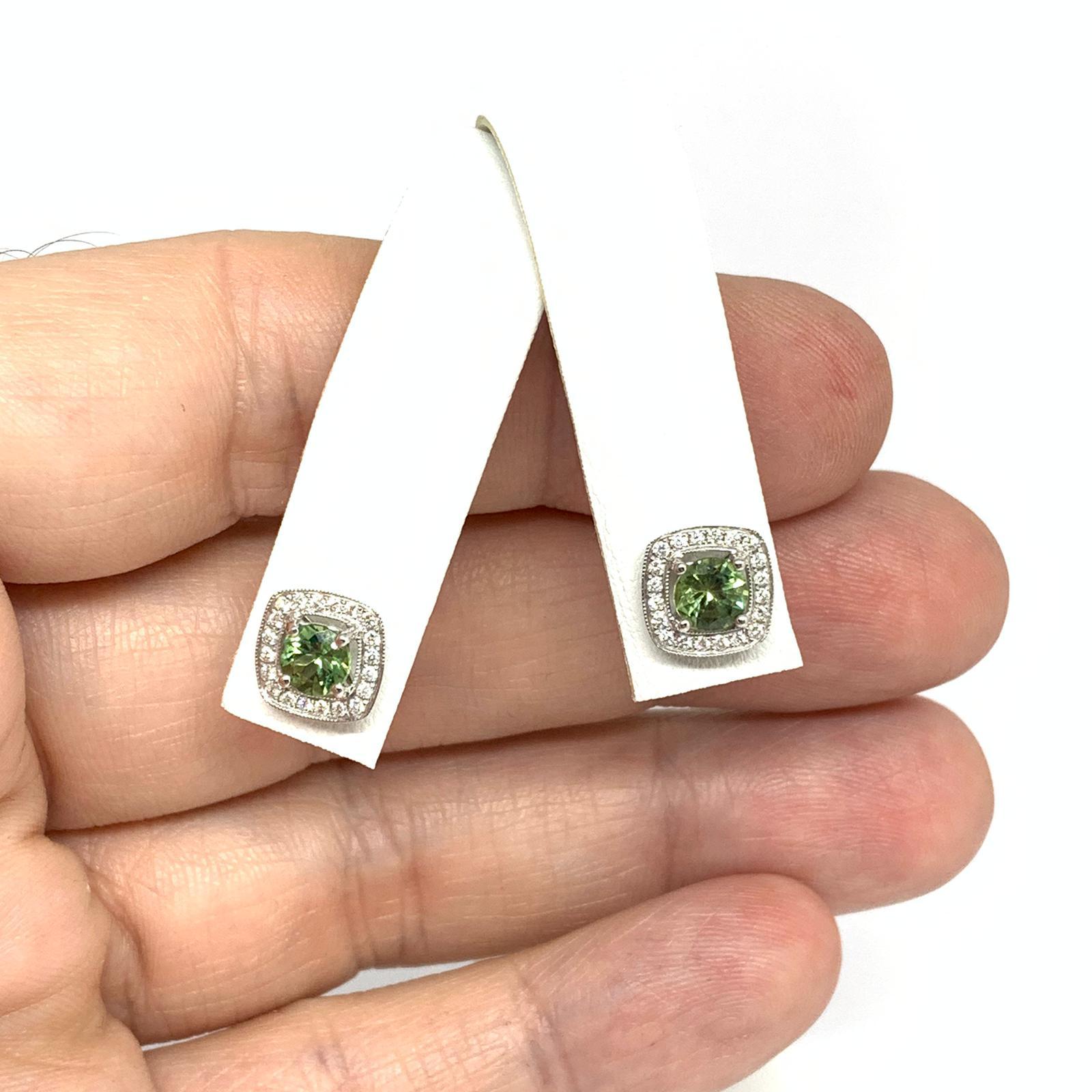 Diamond Sapphire Earrings 18k White Gold 1.50 TCW Certified For Sale 1