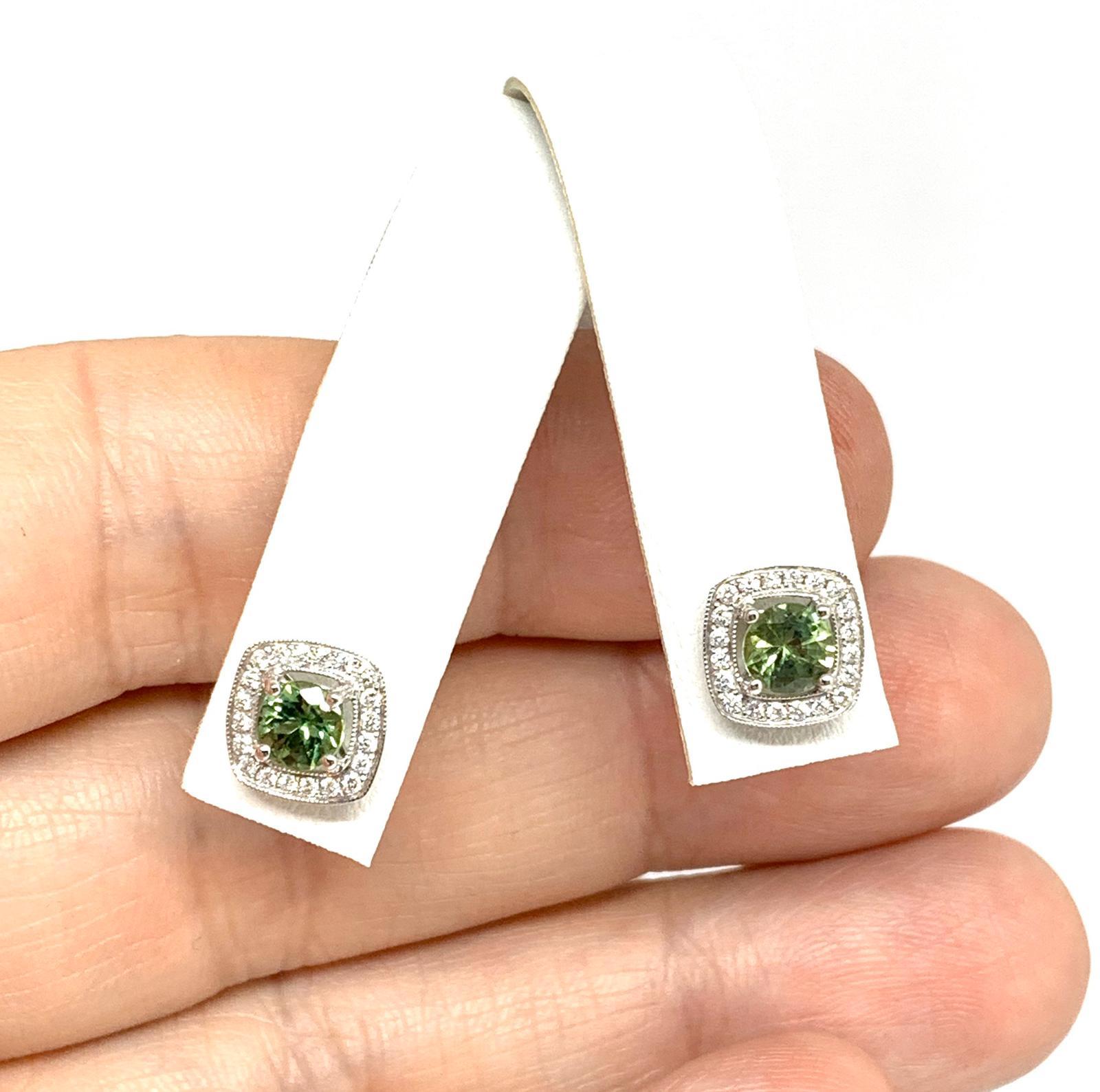Diamond Sapphire Earrings 18k White Gold 1.50 TCW Certified For Sale 2