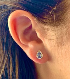 Diamond Sapphire Earrings 18k White Gold Stud 0.60 TCW Certified