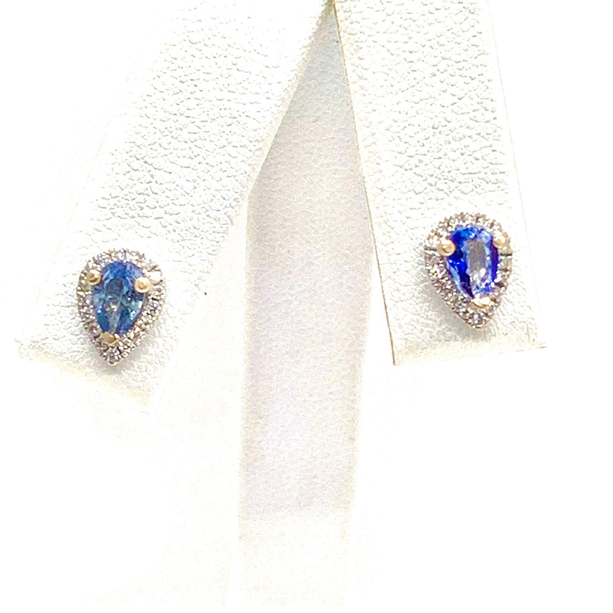 Pear Cut Diamond Sapphire Earrings 18k White Gold Stud 0.60 TCW Certified For Sale
