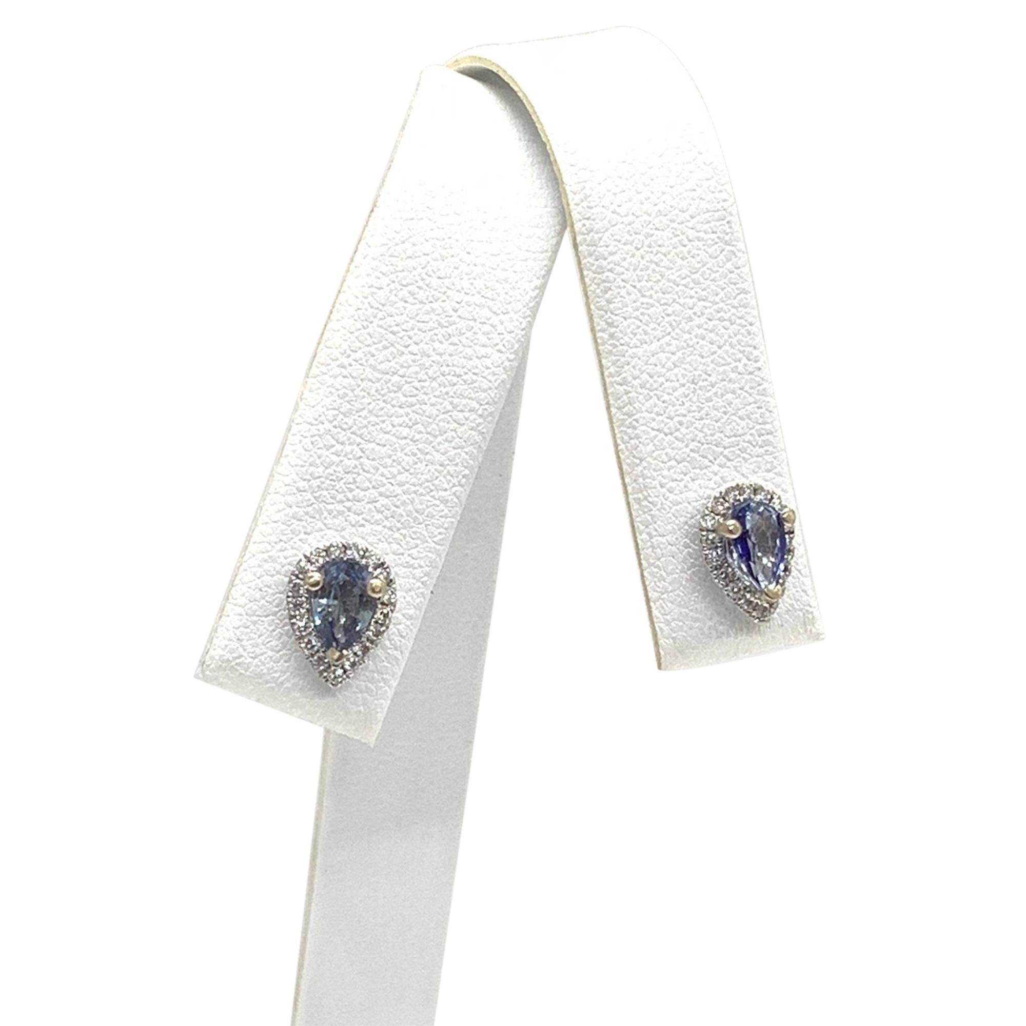 Women's Diamond Sapphire Earrings 18k White Gold Stud 0.60 TCW Certified For Sale