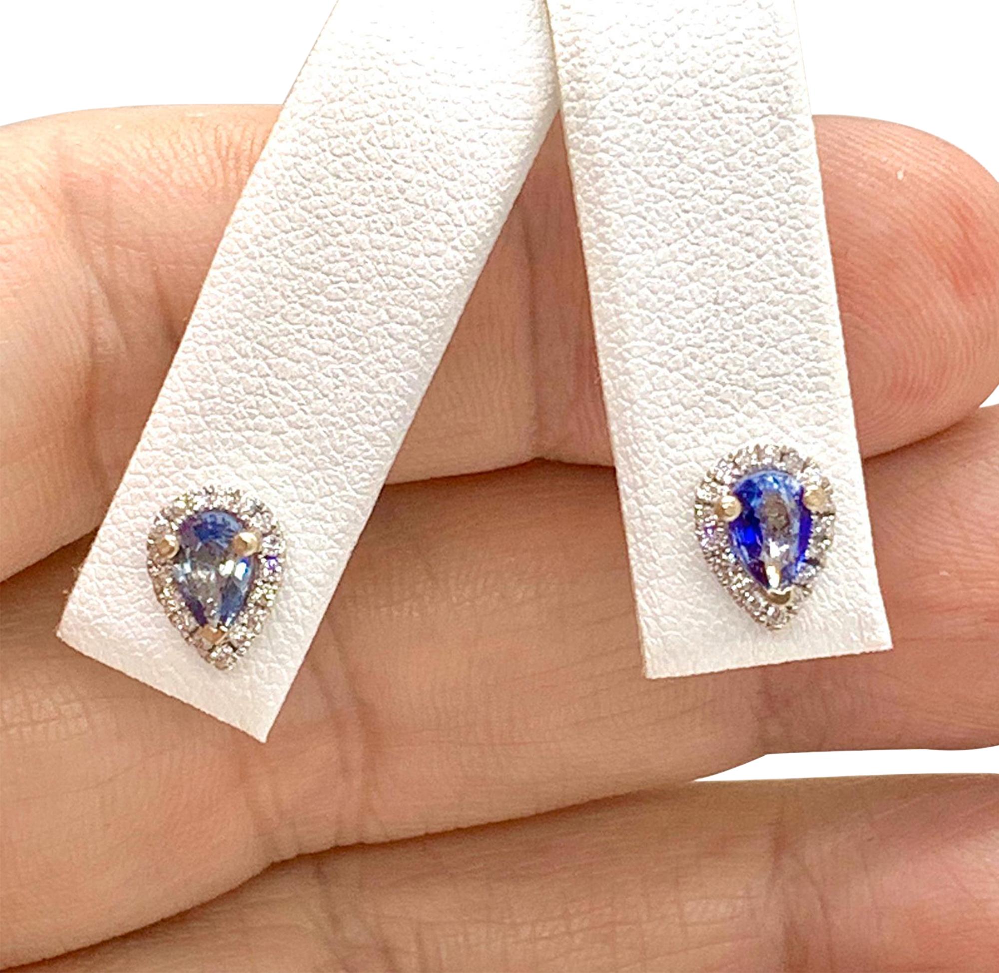 Diamond Sapphire Earrings 18k White Gold Stud 0.60 TCW Certified For Sale 1