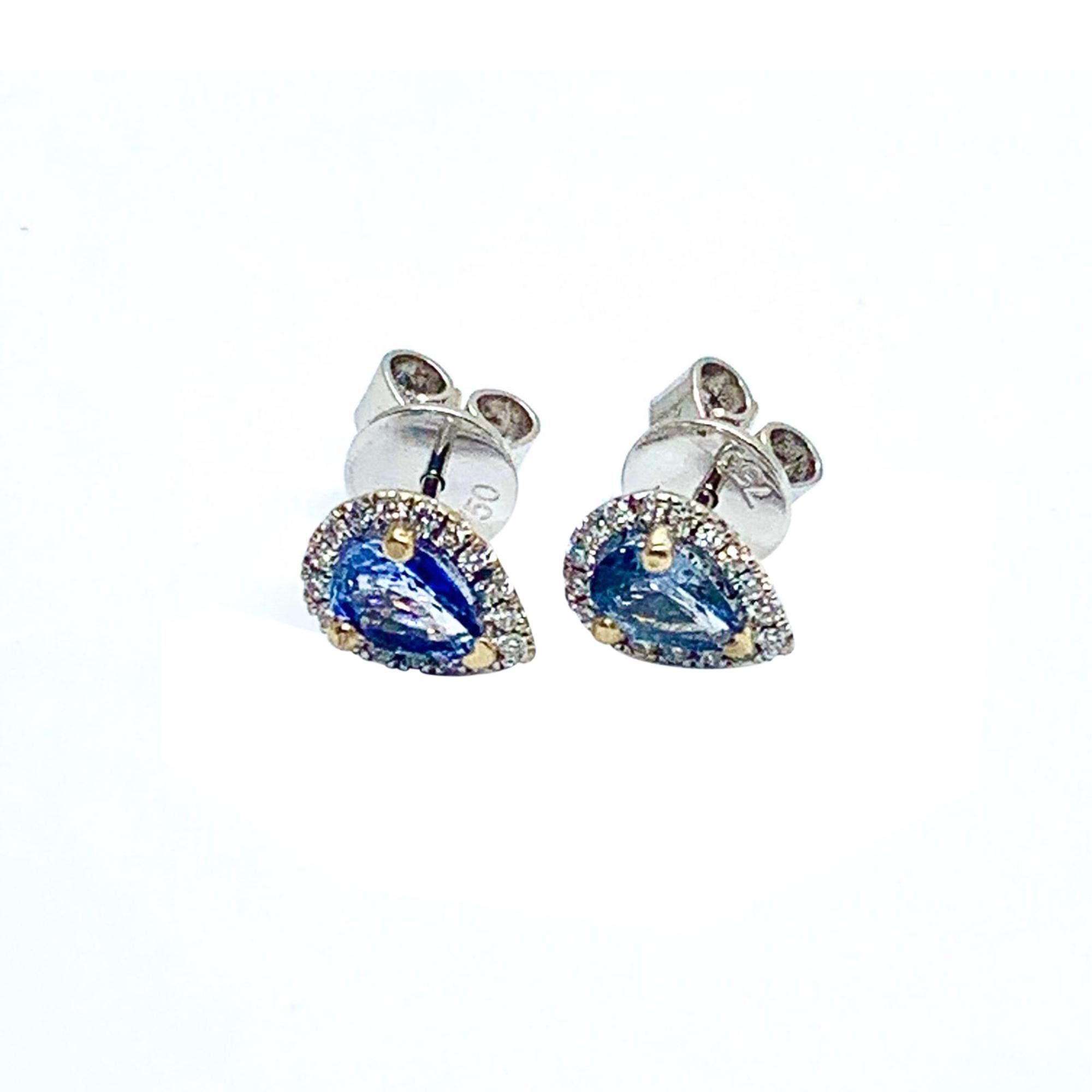 Diamond Sapphire Earrings 18k White Gold Stud 0.60 TCW Certified For Sale 2