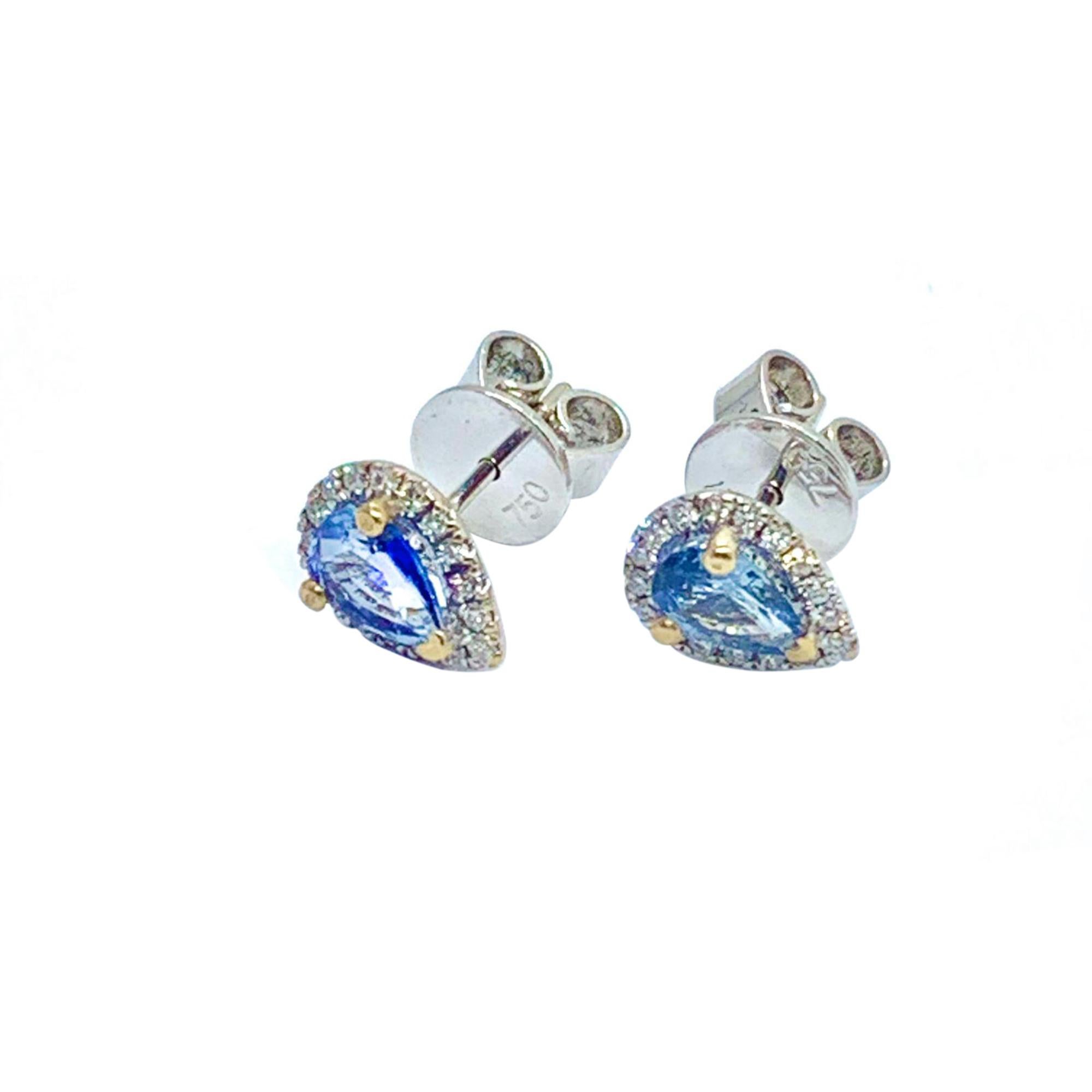Diamond Sapphire Earrings 18k White Gold Stud 0.60 TCW Certified For Sale 3
