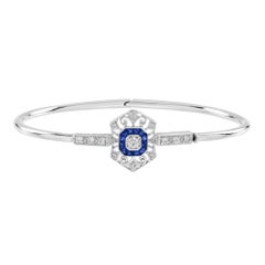 Diamond Sapphire Edwardian Style Openwork Bangle Bracelet & Ring Jewelry Set