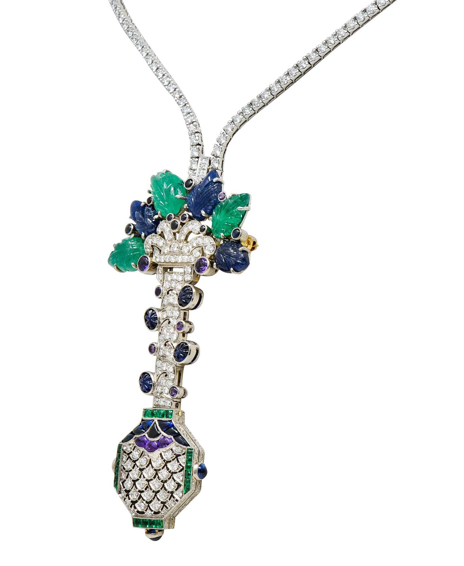 Diamond Sapphire Emerald 18 Karat White Gold Riviera Tutti-Frutti Necklace 6