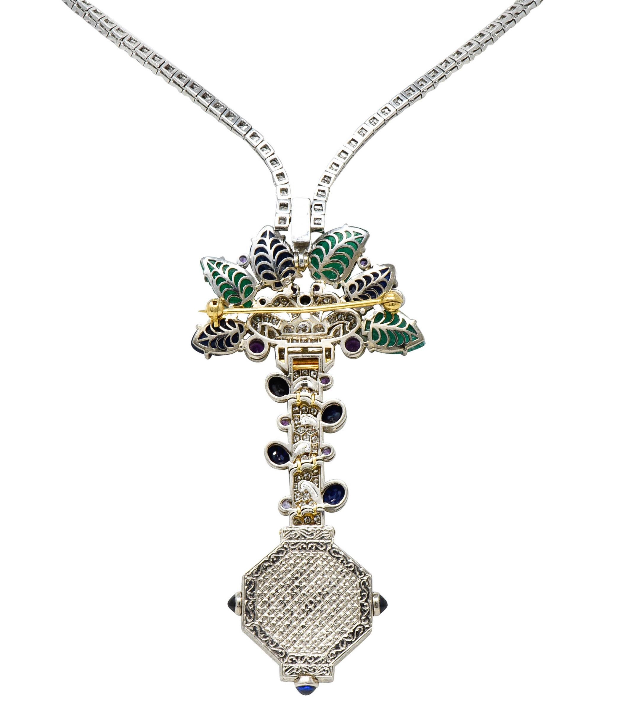 Women's or Men's Diamond Sapphire Emerald 18 Karat White Gold Riviera Tutti-Frutti Necklace