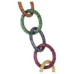 Diamond, Sapphire, Emerald and Tsavorite Link Bracelet set in Yellow Gold