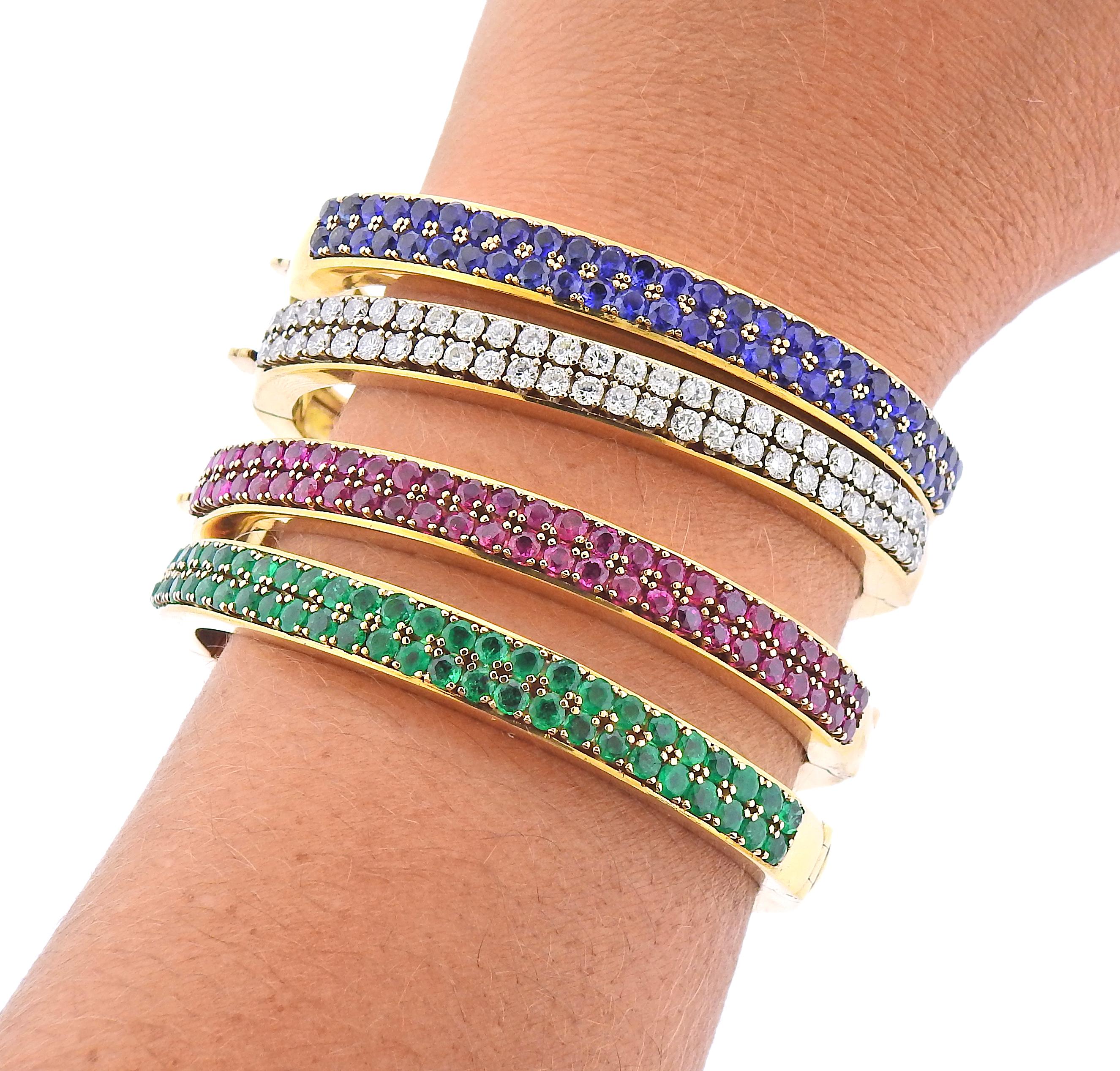 Bracelet en or avec diamant, saphir, émeraude et rubis Ensemble de 4 bracelets en vente 1