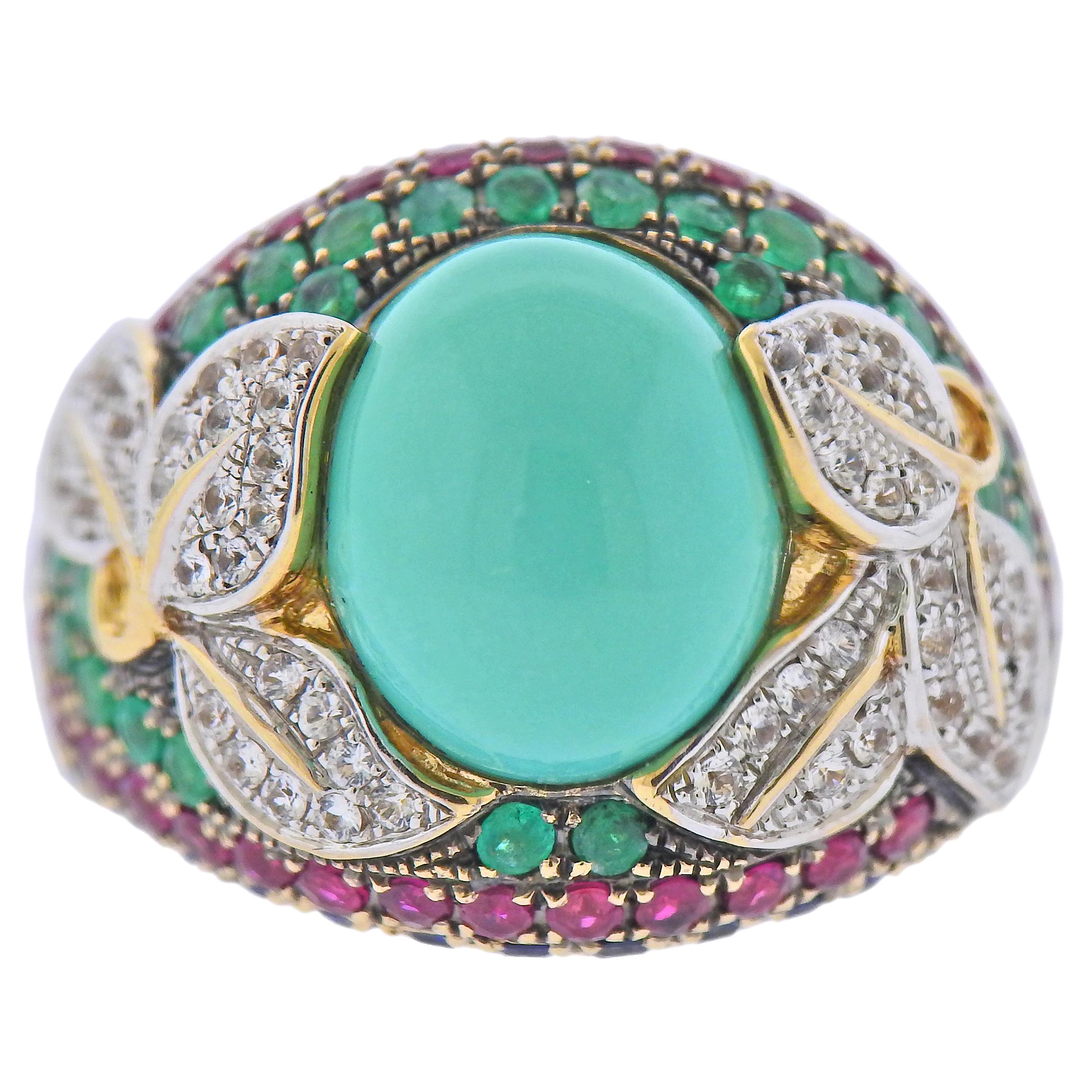 Diamond Sapphire Emerald Ruby Turquoise Gold Ring